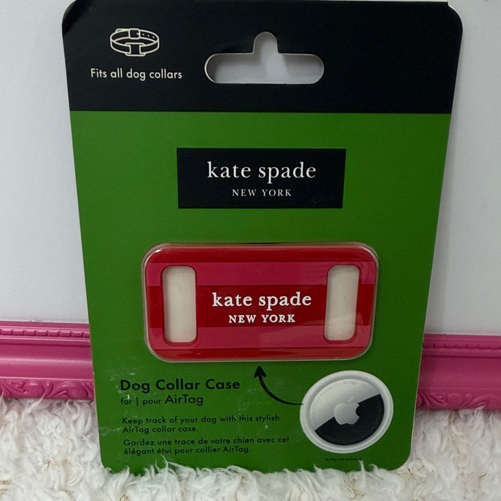 Kate Spade New York Dog Collar Case for Apple AirTag Pink Red Stripe KS053864